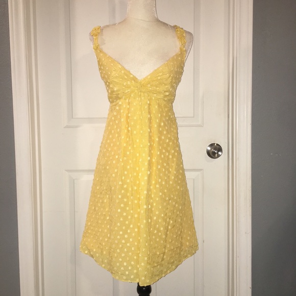 Nine West Dresses & Skirts - Nine West Yellow Polka Dot Dress Skater Flare Silk